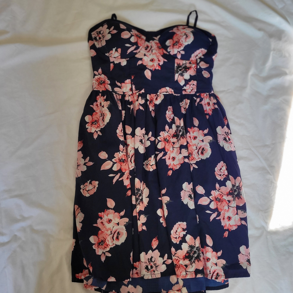 Band of Gypsies Navy and Pink Floral Dress Large